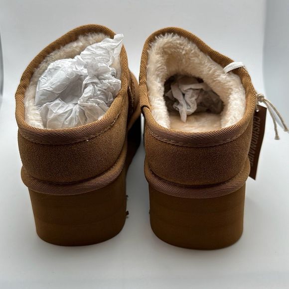 CUSHIONAIRE Women's Genuine Suede Cozy Mule Platform +Memory Foam 8.5 CHESTNUT - Picture 4 of 7